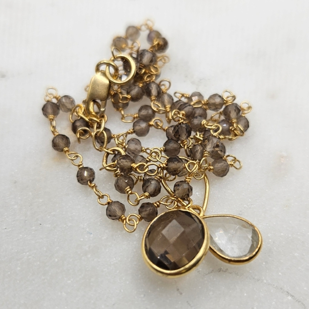 Smoky Quartz Double Pendant Necklace